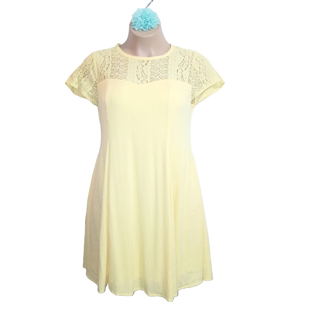 Torrid Gauze Yoke Trapeze Dress 0 12 L Women Yellow Lace Cotton Blend Pastel